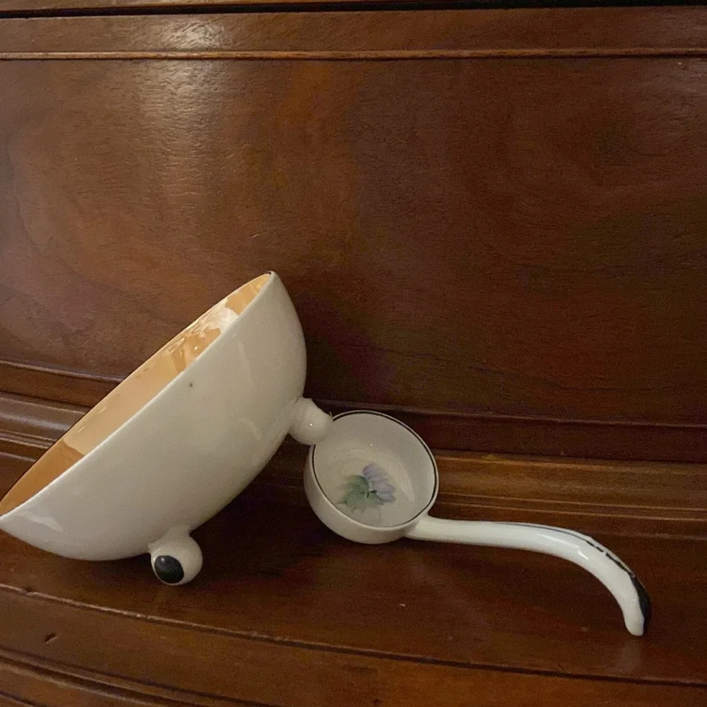 Vintage Noritake footed bowl and ladle made in Japan hand painted